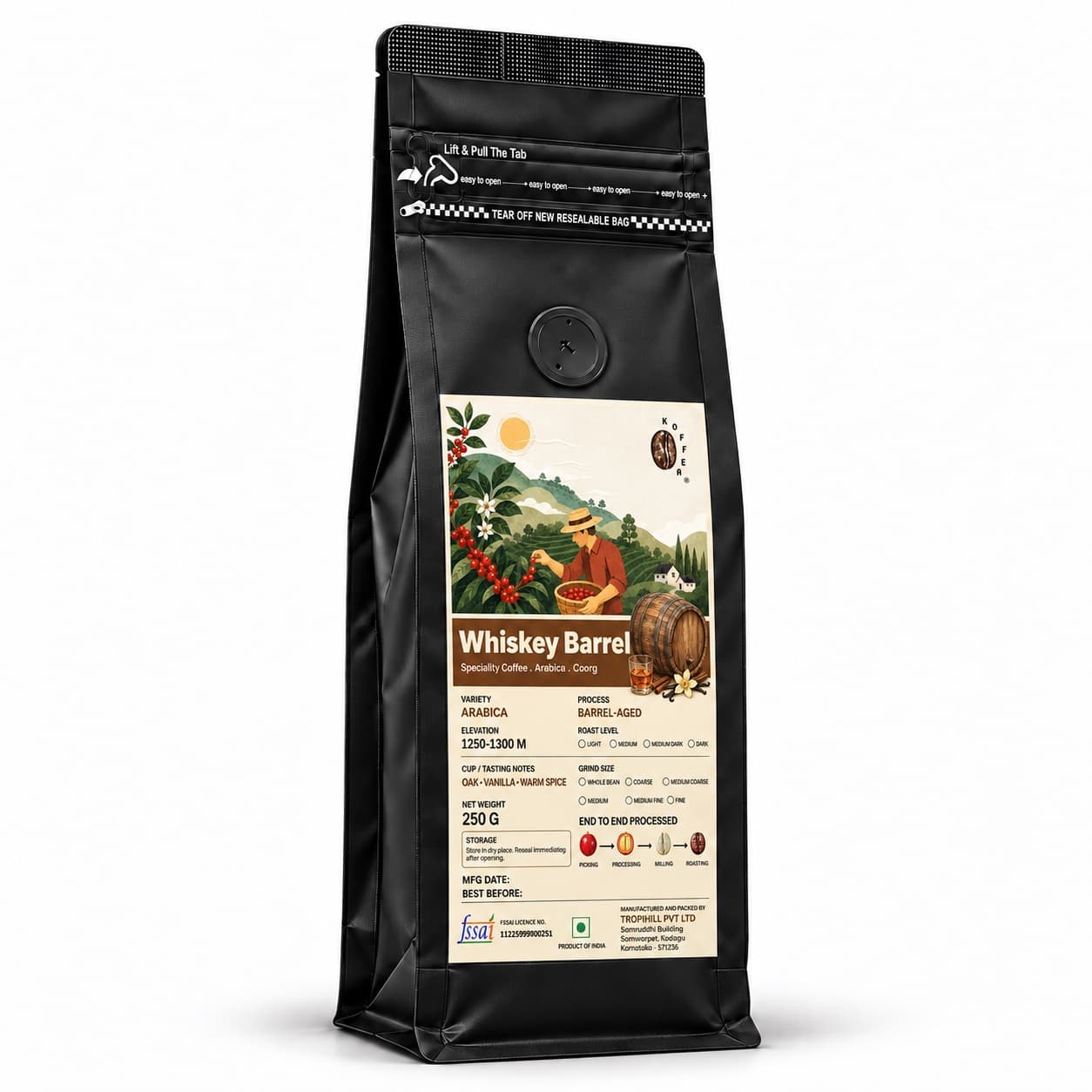 Whiskey Barrel Aged Roasted Coffee Beans
